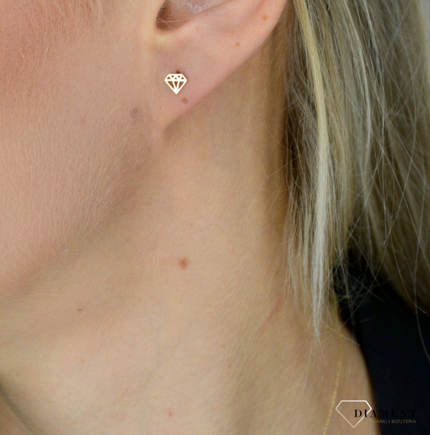 Złote kolczyki na wkrętki 585 diamencik KL 6239 585.jpg